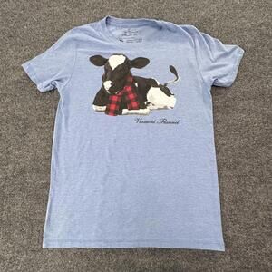 Vermont Flannel Co Youth Large Blue Cow Graphic T-Shirt Buffalo Scarf YL #345